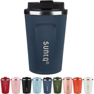 SUNTQ Kaffeebecher to go Edelstahl Thermobecher doppelwandig 380ml Schwarzblau
