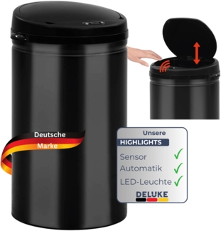DELUKE® Sensor Mülleimer Küche 40L Schwarz - Automatik Bewegungssensor Klemmring | Smarter Abfalleimer mit Deckel Müllbehälter Kücheneimer