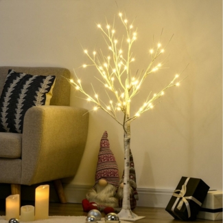 HOMCOM LED Baum Kunstbaum, Birkenbaum mit Warmweiß Lichte für Party, Geburtstag, Warmweiße LED-Lichter, LED, Warmweiße, Vorbeleuchtete Design