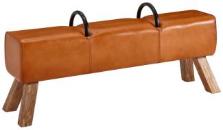 Sitzbank Echtleder / Massivholz 133x60,5x34 cm Leder Modern Turnbock