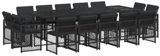 vidaXL 15-tlg. Garten-Essgruppe mit Kissen Schwarz Poly Rattan 3210871