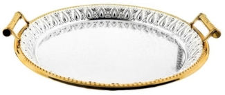 Gemusterte Serviertabletten aus Edelstahl mit eleganten Griffen 35 x 3 cm