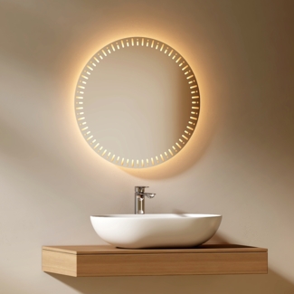 EMKE Badspiegel mit Beleuchtung 60 cm mit Beschlagfrei, Dimmbar 3 Lichtfarbe Touchschalter IP44