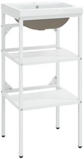 vidaXL Badezimmer-Waschtischgestell mit Waschbecken Weiß Eisen 3101373
