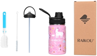RAIKOU Isolierflasche Trinkflasche Vakuumisolierte Wasserflasche Auslaufsichere Sportflasche, mit 2 Deckel