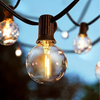 Qualra Lichterkette G40 10/25/30/50 Glühbirnen Lichterkette Wasserdicht Gartenbeleuchtung, 3/7.6/9/15M für Garten Veranda Balkon Party Dekor