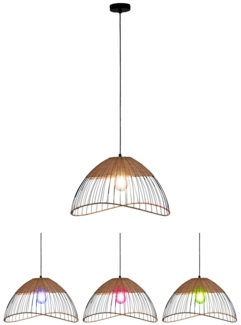 RGB LED Hängelampe, Käfig schwarz, Holz, Rattan, App-Steuerung