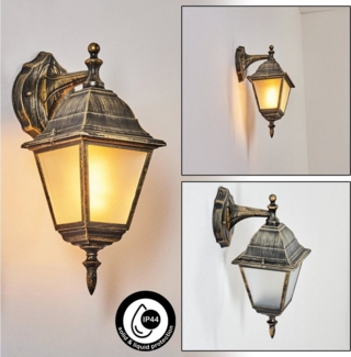 hofstein Außen-Wandleuchte Wandlampe abwärts in antikem Look aus Metall/Glas in Braun-Gold, ohne Leuchtmittel, im klassischen Landhaus-Stil, Außenleuchte für Terrasse, E27, IP44