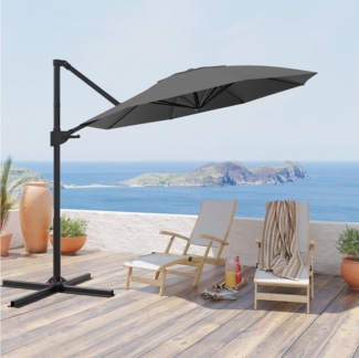 GUNJI Sonnenschirm Balkonschirm ∅270/300cm mit Sonnenschutz UPF 50+, Strandschirm, Sonnenschirm mit Handkurbel, Basis 360° drehbar, Gewicht 16KG, faltbar, geeignet für Garten, Terrasse, Pool, Meer