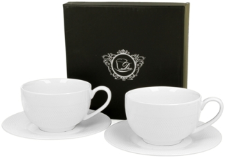 DUO WHITE COLLECTION 2er Set Tasse DIAMOND 250 ml mit Untertasse New Bone China Porzellan