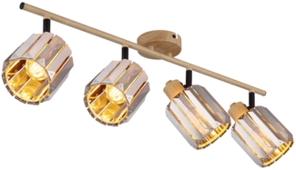 Deckenleuchte, 4-Flammig, Kristall, rauch, holzoptik, L 64 cm