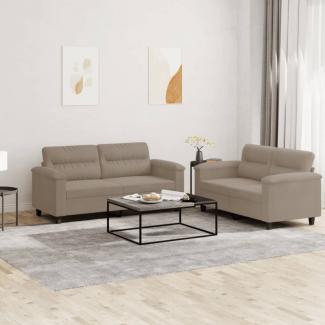 vidaXL 2-tlg. Sofagarnitur mit Kissen Taupe Mikrofasergewebe 3202314