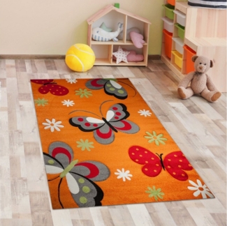 Carpetia Kinderteppich Süßer Kinderzimmerteppich mit Schmetterlingsdesign in orange, rechteckig, Höhe: 13 mm