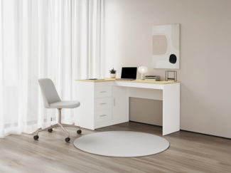 Vente-unique - Schreibtisch mit Stauraum - Weiß & Holzfarben - RIDOVA