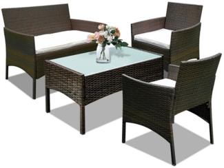 Clanmacy Sitzgruppe Gartenmöbel Glas Lounge Rattanlounge Loungeset Couch Hocker Tisch
