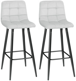 HOMCOM Barhocker 2er-Set, Samt-Bezug, mit Stahlbeinen (Barstühle, 2 St, Tresenhocker), für Wohnzimmer, Esszimmer, hellgrau, 42 x 47 x 105 cm