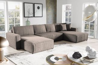 Beautysofa Ecksofa U-Form Parys, mit Schlaffunktion, Bettkasten, Viele Farben zur Auswahl, POSO-Cordstoff