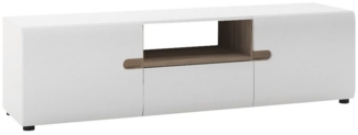 Lomadox Lowboard LEGNICA-129, Wohnzimmer TV in weiß Hochglanz mit Trüffel Eiche Nb, 164/46/42 cm