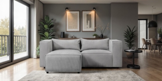 Ecksofa Designersofa NEVIO XS in Stoff Lincoln Grau Ottomane Links