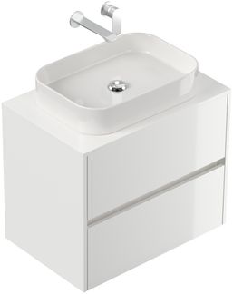 Badmöbel Taifun 70cm mit rechteckigem Aufsatzwaschbecken weiß Hgl : Weiss hochglanz