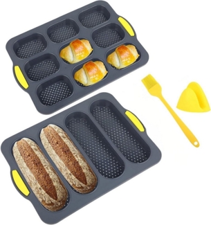 POPOLIC Baguetteblech 4 Stück Baguette-backblech - Silikon Brötchen Backform, (Brot Backen Mit 1 Isolationshandclips und Öl Pinsel), Baguette Backform für das Backen von Baguette, Brot und Brötchen