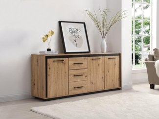 Vente-unique - Sideboard mit 3 Türen & 3 Schubladen - MDF - Naturfarben & Schwarz - NALAMANE