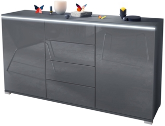 Sideboard Kommode Faro, Korpus in Schwarz matt / Front in Grau Hochglanz (139 x 72 x 35)