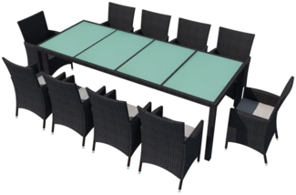 vidaXL 11-tlg. Garten-Essgruppe mit Auflagen Poly Rattan Schwarz 42570