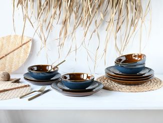CreaTable Teller-Set Mallorca, Tellerset 12-tlg (12-tlg), 4 Personen, Steinzeug, Spezialglasur mit Vintage Außenrand