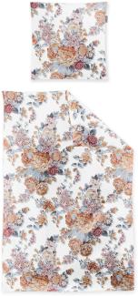 Irisette Feinbiber Bettwäsche Koala 135x200 Rosen weiß koralle blau 8541-10