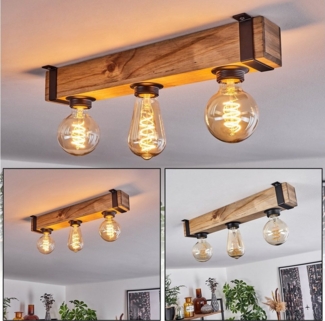 hofstein Deckenleuchte moderne Deckenlampe aus Metall/Holz in Schwarz/Natur, ohne Leuchtmittel, im Industrial-Style, Retro/Vintage-mit Holzbalken, 3x E27-Fassung.