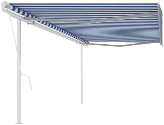 Gelenkarmmarkise Automatisch mit Pfosten 5x3 m Blau und Weiß