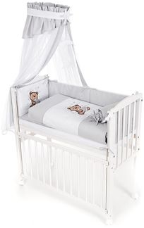 Babyhafen Beistellbett Babybett Komplettbett Teddybär & Schmetterlinge Stubenbett, Made in Europa, bestickt