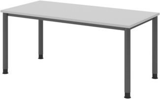 bümö höhenverstellbarer Schreibtisch H-Serie 160x80 cm in grau, Gestell in Graphit - PC Tisch für's Büro manuell höhenverstellbar, Computertisch verstellbar, HS-16-5-G