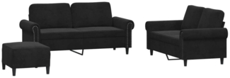 vidaXL 3-tlg. Sofagarnitur mit Kissen Schwarz Samt 3202225