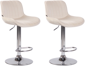 2er Set Barhocker Lentini, drehbar, Creme, Chrom, Samt