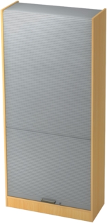bümö Rollladenschrank in Buche/Silber mit Streifengriff - Vertikal Jalousieschrank 90 cm breit, Aktenschrank abschließbar, Büroschrank für Ordner & Co, SET90-6-S-SG