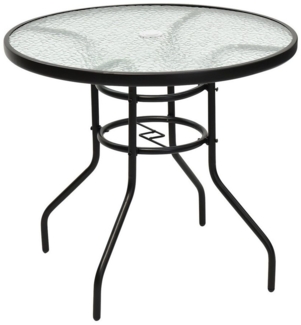 COSTWAY Bistrotisch Gartentisch Glastisch Beistelltisch Balkontisch Terrassentisch mit Schirmloch und Glasplatte für Innen- und Aussenbereich