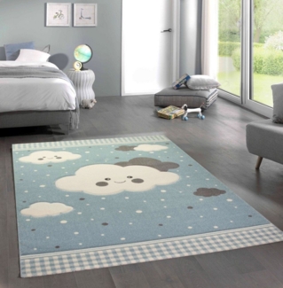 Carpetia Kinderteppich Teppich Kinderzimmer Kinderteppich Wolken blau, rund, Höhe: 13 mm