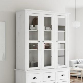 vidaXL Vitrinenschrank mit Glastüren BODO Weiß Massivholz Kiefer 355077