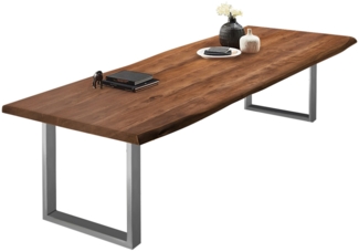 Baumkanten Tisch Esstisch »Valin« aus massivem Akazienholz Nussbaum 260x110 cm silber 525362