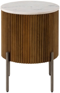 Massivmoebel24 Beistelltisch BARCELONA (Massivholz, Massivholztisch), rund Mango 40x40x52 braun lackiert / Marmor weiß BARCELONA #230