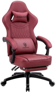 Dowinx Gaming-Stuhl Mit Federkissen, Massage-Lendenwirbelstütze Fußstütze, Rennspielsessel, Ergonomisches Design, PU-Leder, Rot