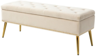 HULALA HOME Sitzbank mit Stauraum, gepolsterte Bank mit Nietenbesatz, Bettbank aus Samt, Bank mit goldenen Metalbeinen für Eingangsbereich,115x40cm