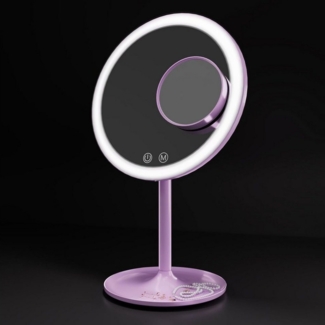EMKE Kosmetikspiegel mit beleuchtung Wiederaufladbarer Schminkspiegel, LED Kosmetikspiegel mit 3 Lichtfarben, 1/3x Vergrößerung, 90°Schwenkbar, Touchschalter und Memory-Funktion(Violett)