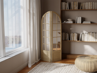 Vente-unique - Spiegelparavent - Kiefernholz - Patina-Optik - 2-teilig - 96 x 180 cm - Holzfarben - KEDIRI