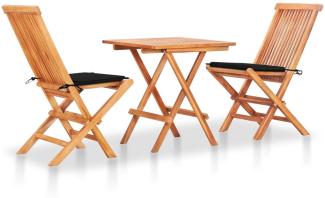 vidaXL 3-tlg. Bistroset mit Schwarzen Kissen Massivholz Teak 3063232