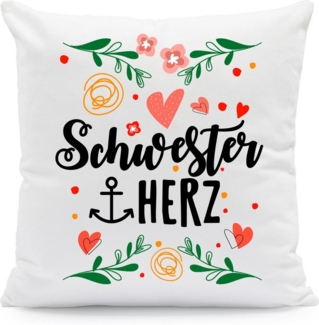 GRAVURZEILE Zierkissen mit Spruch - Schwesterherz - Geschenk für Familie & Freunde -, starke Farben ohne verblassen, Maschinenwäsche geeignet - ohne Füllung