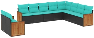 vidaXL 10-teiliges Gartensofa-Set mit Kissen, schwarzes Polyrattan 3227793