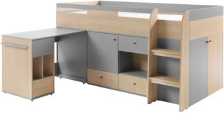 Etagenbett Olkuna OK08 (Farbe: Platingrau + Biscuit Eiche, Größe: 90x200)